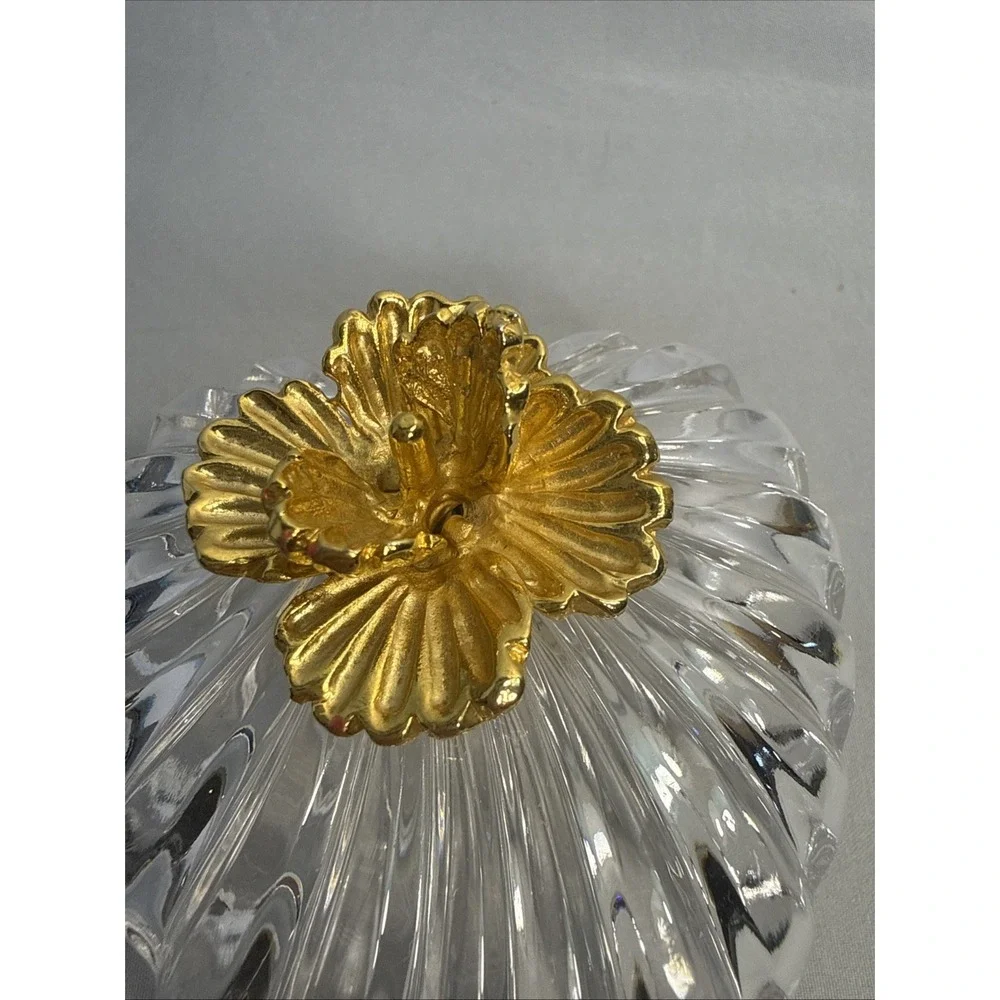 Vintage Italian Crystal Heart Shaped Jewelry Trinket Box with 3D Gold Flower